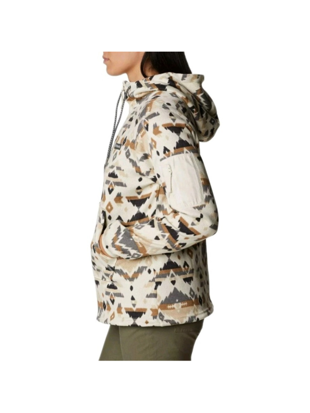 Columbia Sweater Weather Fleece Hooded Quarter Zip Sz S Cream Aztec Outdoor Hike - Picture 3 of 14